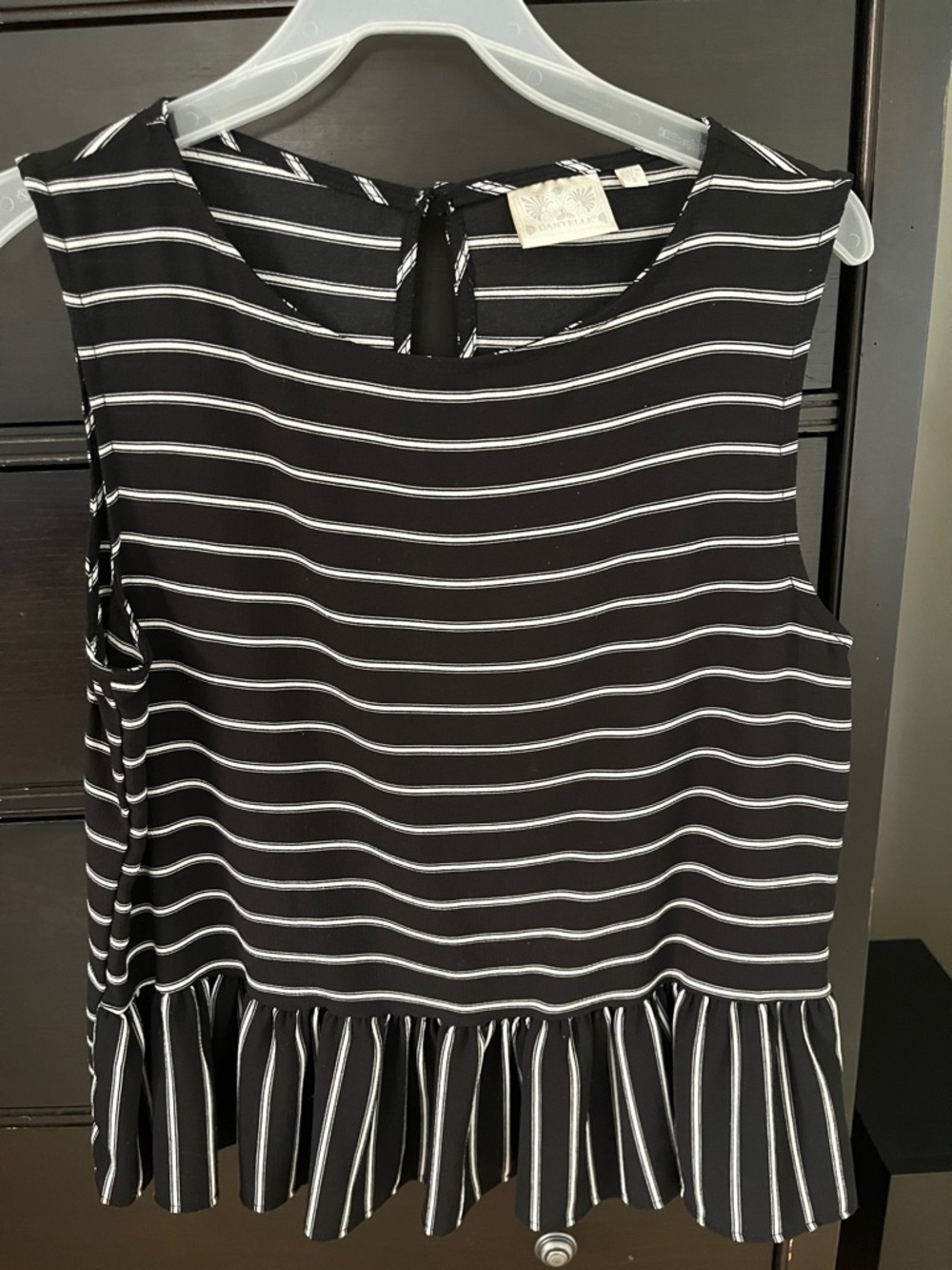 Dantelle Black and White Striped Sleeveless Peplum Tank